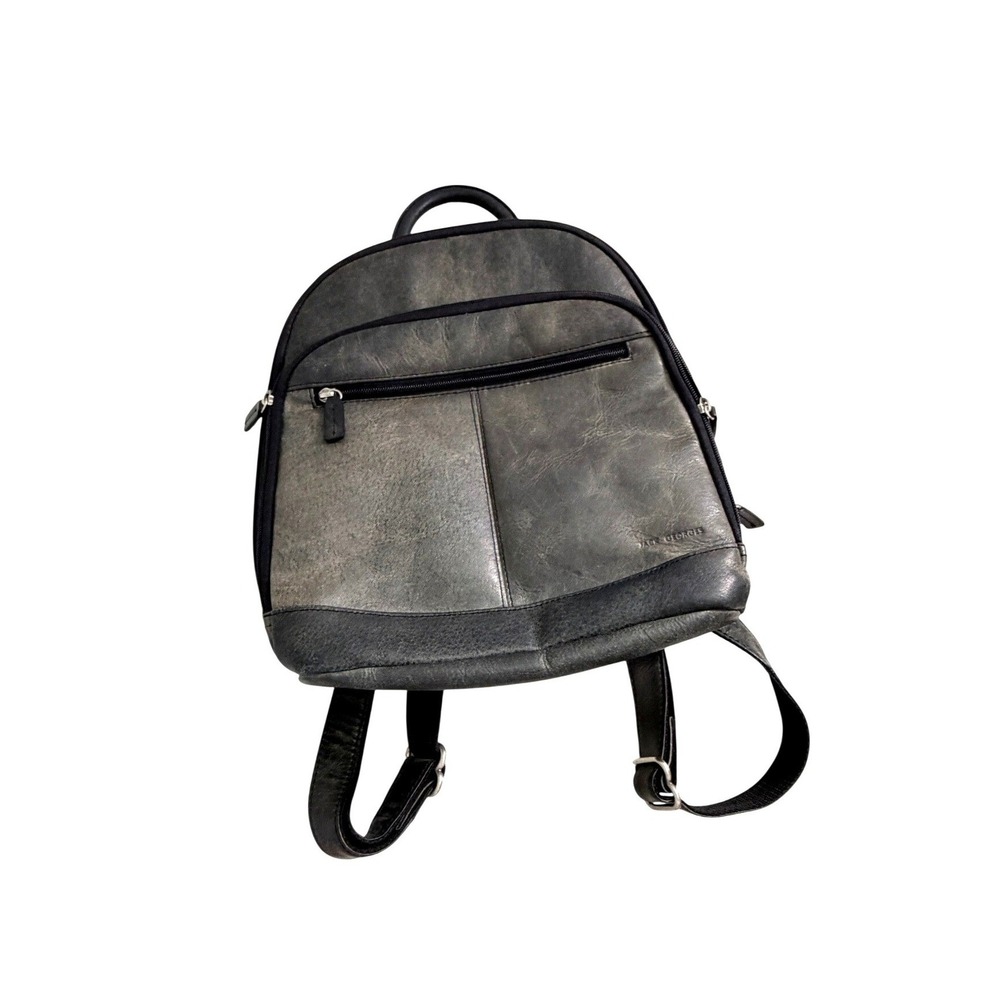 Jack Georges Gray Voyager Distressed Leather Backpack Purse Small Organizer USA
